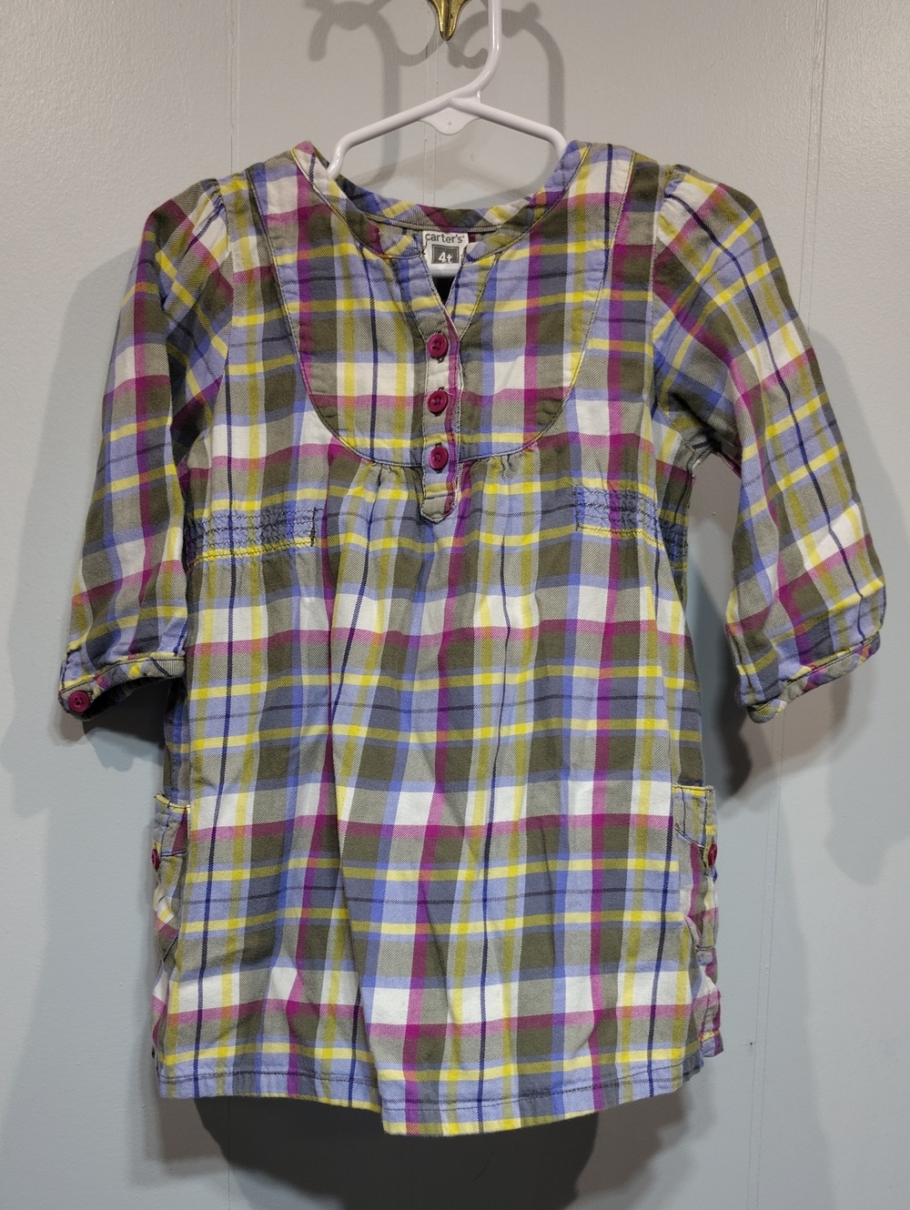 Carters Tunic Dress Plaid Buttons Size 4T